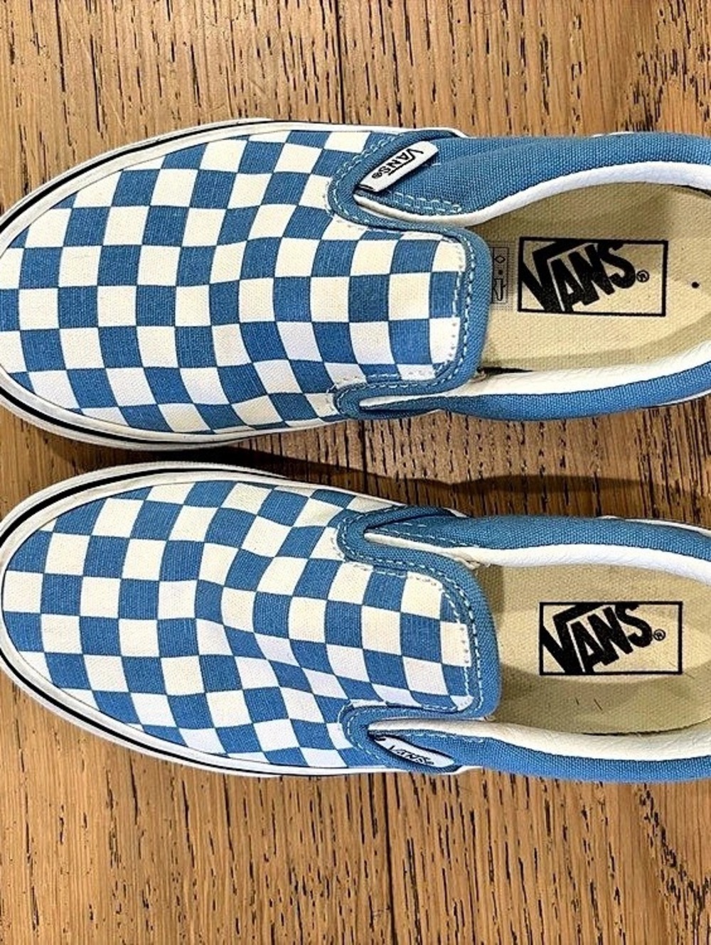 Vans Checkerboard Classic Slip-On Sneakers in Blue & White